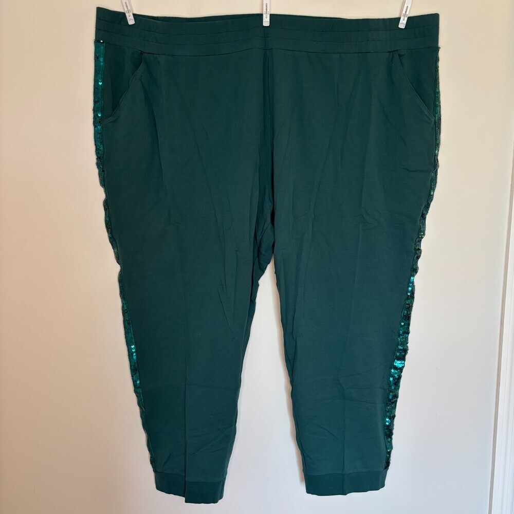 Belle by Kim Gravel NEW French Terry Joggers Womens 5X Petite Teal Sequin Trim